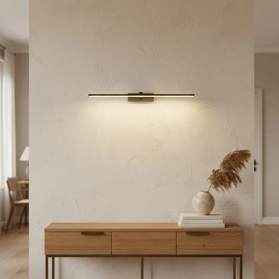 Black LED Bathroom Light Over Mirror, 16 or 24 in, styled in a bathroom
