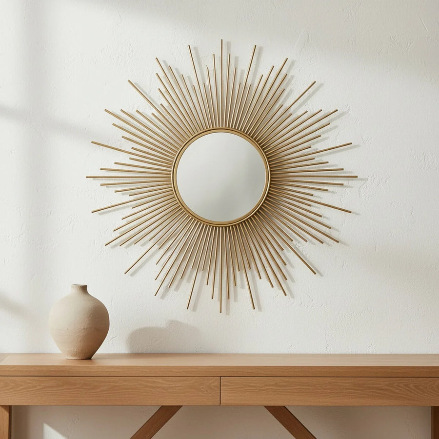 Vintage Gold Sunburst Mirror, 24 to 35 in, styled in a bright interior