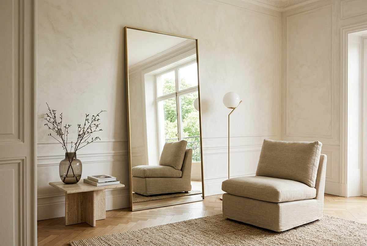 Large mirror facing the window to make a room feel bigger