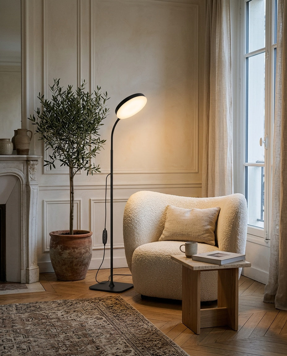 Floor lamps, styled in a room