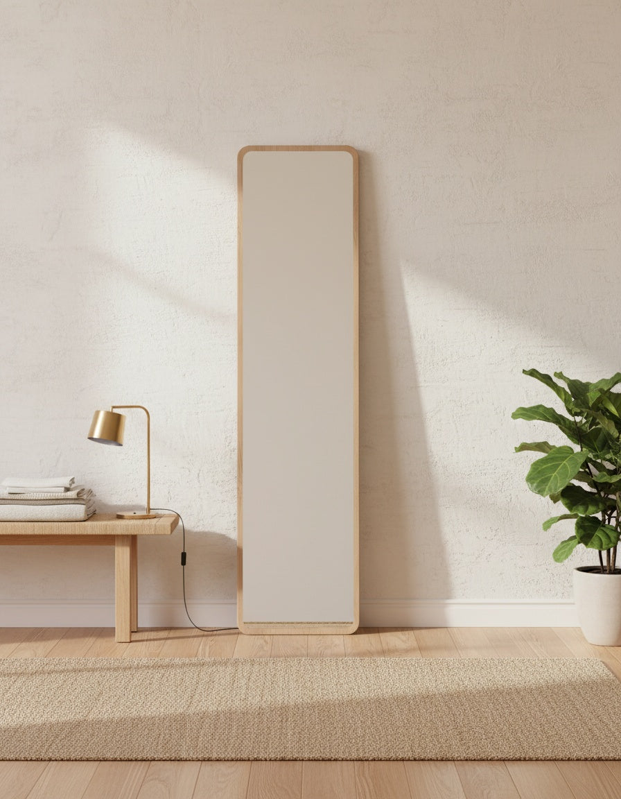 Floor mirrors, styled in a room