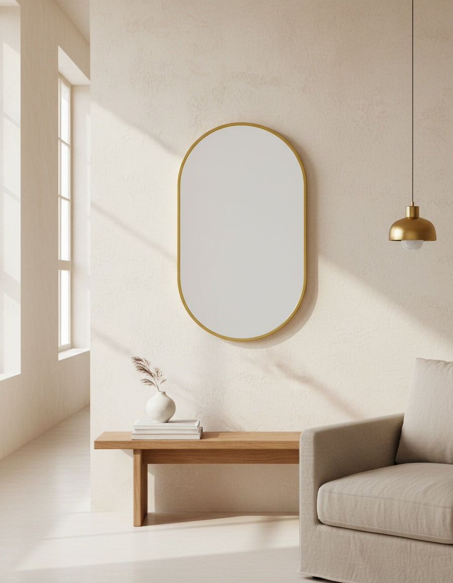Oval mirrors, styled in a room