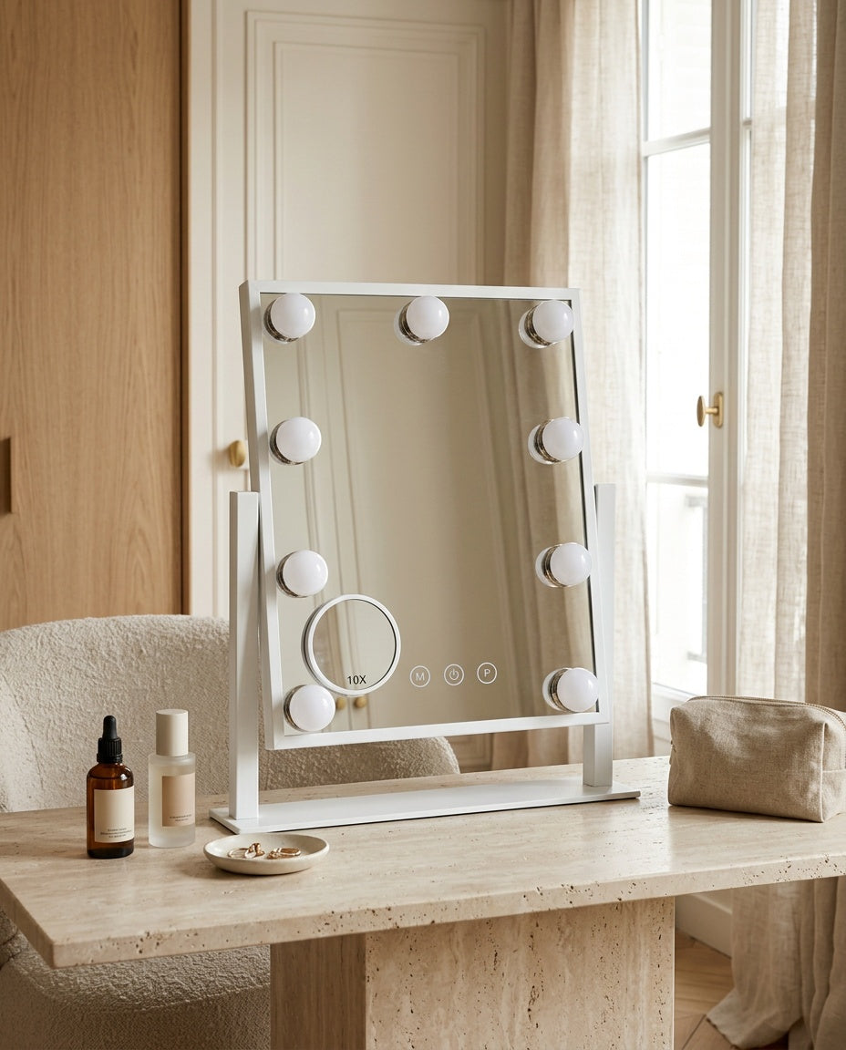 Vanity mirrors, styled in a room