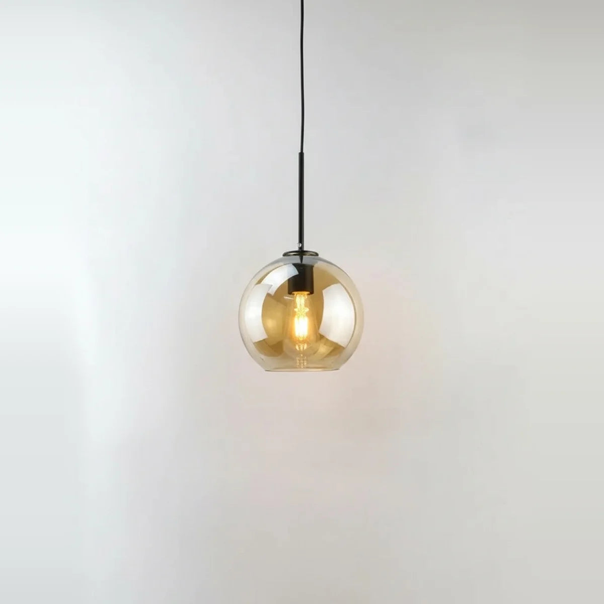 Amber Smoked Glass Pendant Light, 8 to 14 in – Ø 10 in (25 cm), on a light background