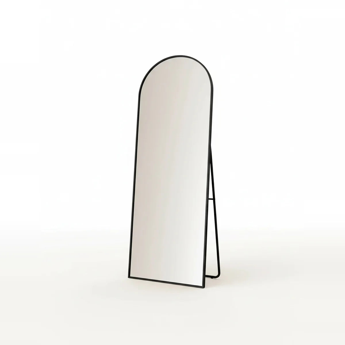 Black Arch Floor Mirror, 64 x 21 in, on a light background