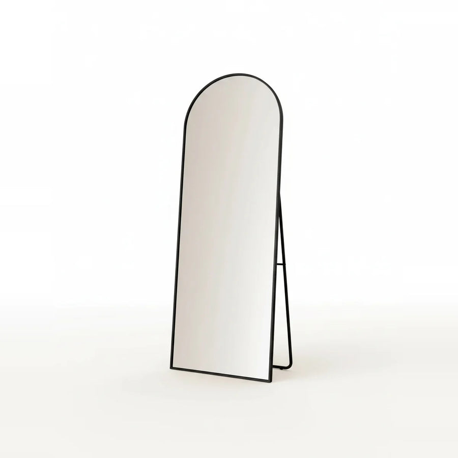 Black Arch Floor Mirror, 64 x 21 in, on a light background