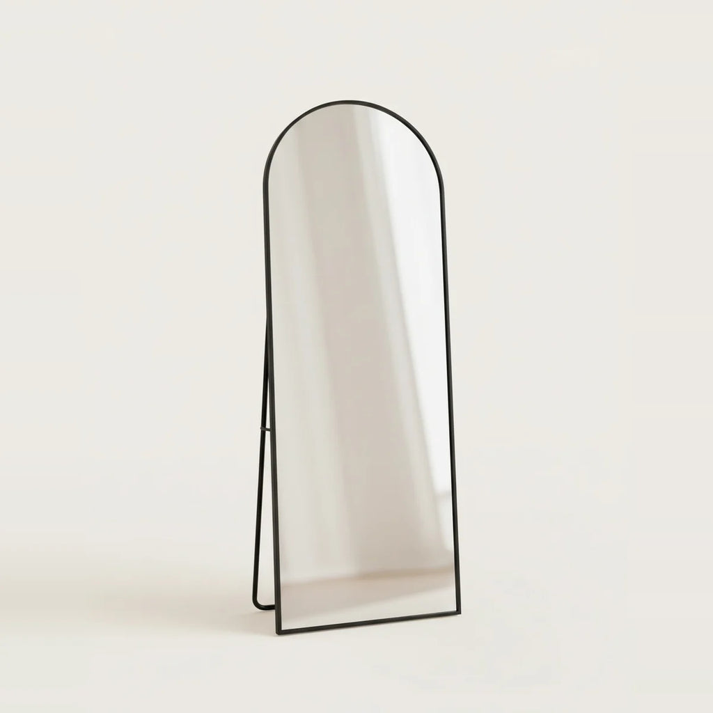 Full Length Black Arch Mirror, Thin Frame – Black, 65 × 23.5 in (165 × 60 cm), on a light background