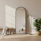 Full Length Black Arch Mirror, Thin Frame, styled in a bright interior