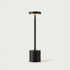 Cordless Table Lamp, Black Metal, Rechargeable Touch LED, on a light background