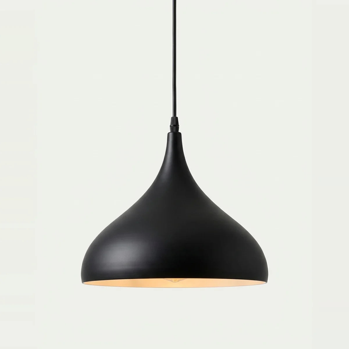 Black Industrial Pendant Light, 12.6" Metal Dome, on a light background
