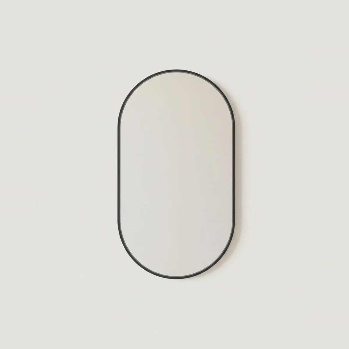 Black Oval Mirror, 20 x 31 in Aluminum Frame, on a light background