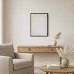Black Rectangle Mirror, 20 x 28 in Wood Frame, styled in a bright interior
