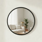 Black Round Mirror, Thin Metal Frame, 16 to 24 in, styled in a bright interior