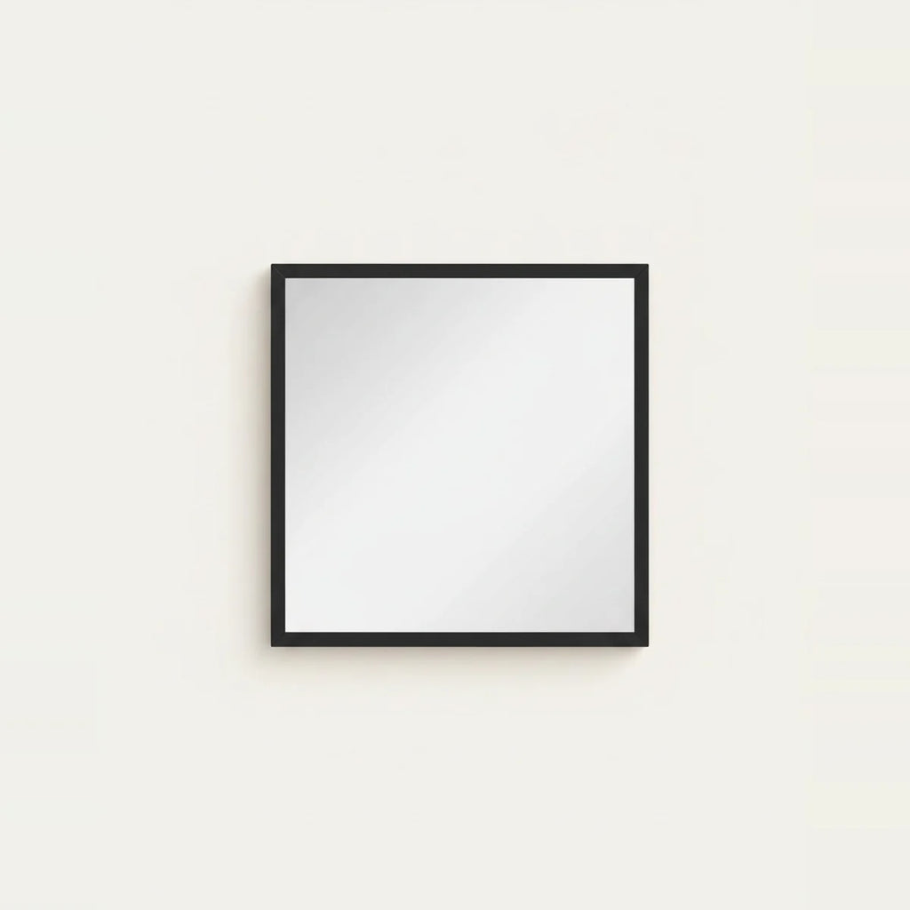 Miroir carré noir 50 × 50 cm à cadre fin, photo sur fond clair