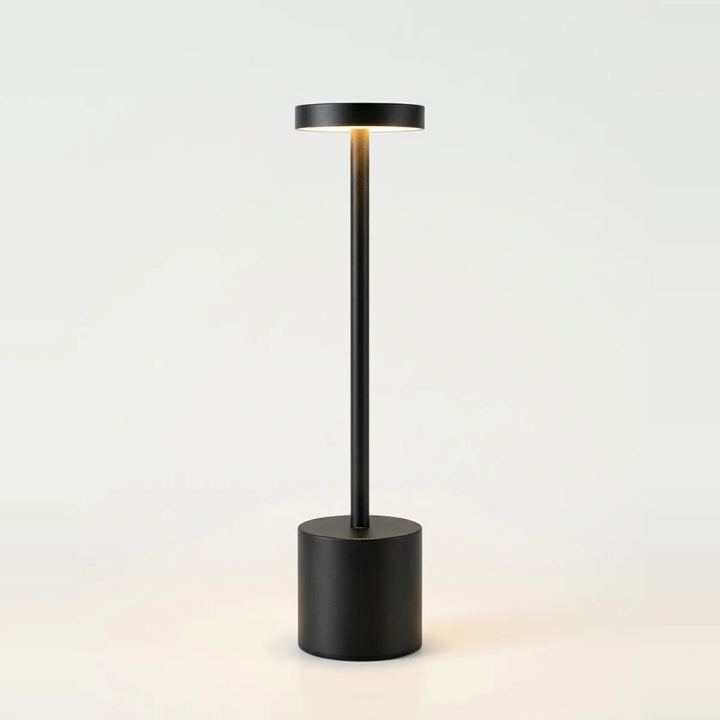 Black Touch Lamp for Bedroom, Cordless LED, Rechargeable, on a light background