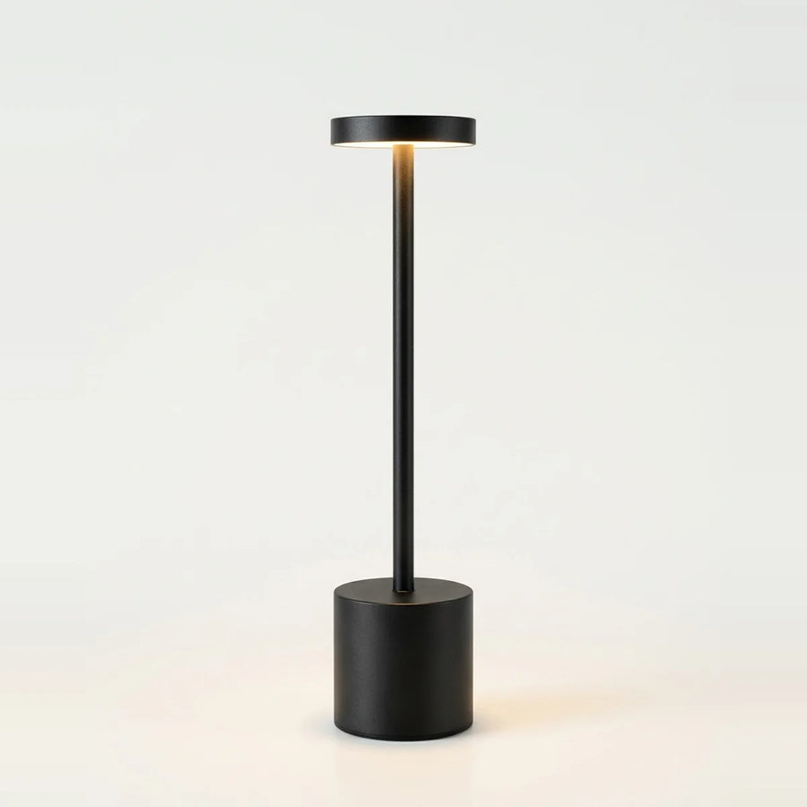 Black Touch Lamp for Bedroom, Cordless LED, Rechargeable, on a light background