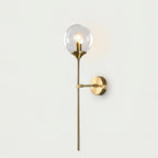 Brass Glass Wall Light, Gold Brass-Look Metal & Clear Glass, on a light background