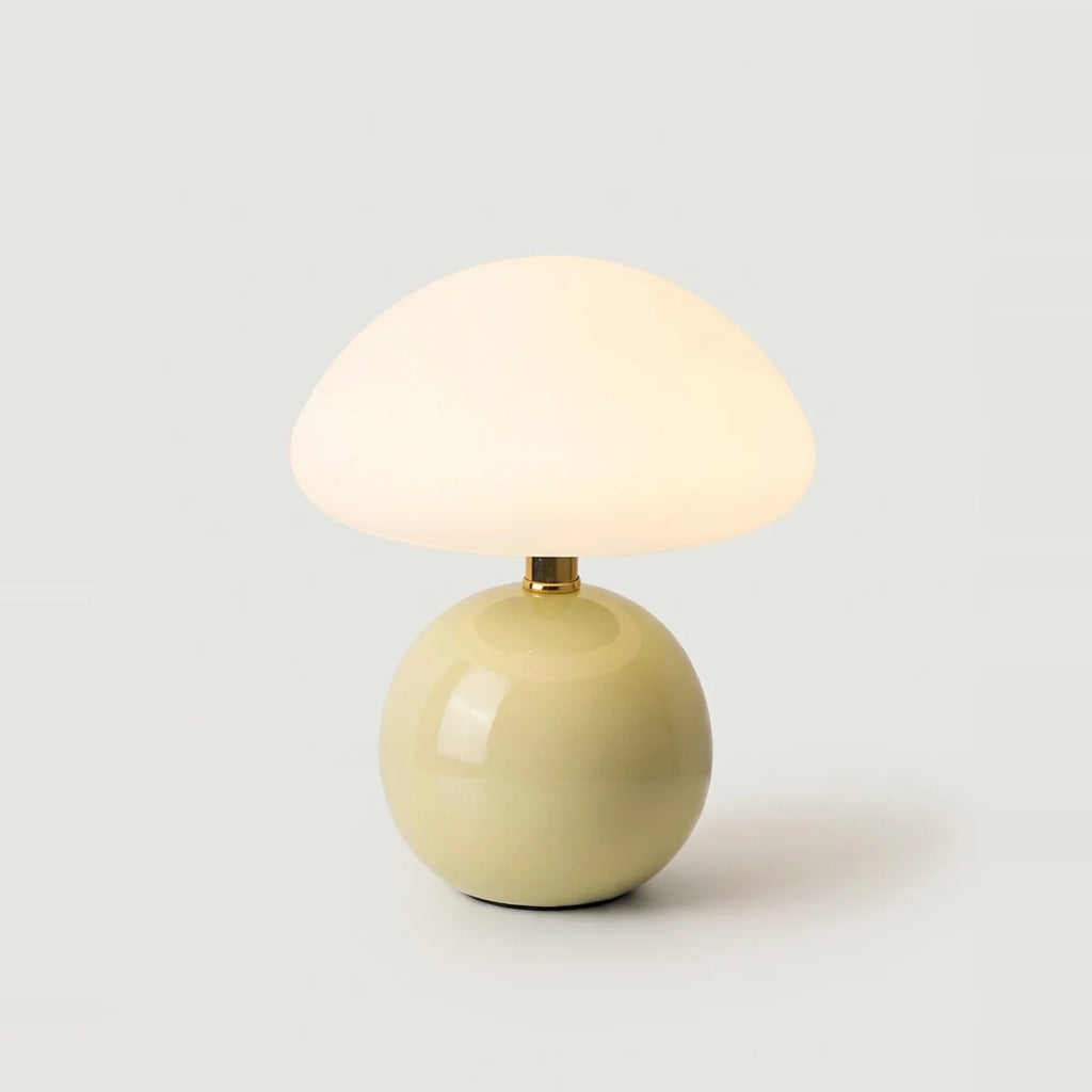 Ceramic Mushroom Lamp, Glossy Cream, Nordic Style, on a light background