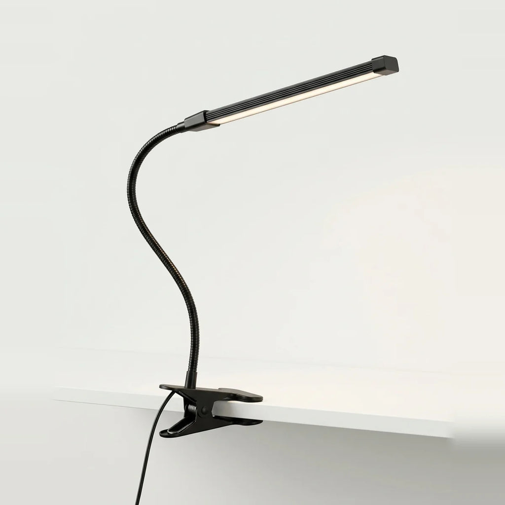 Bedside Reading Light, Clip-On LED, Black, on a light background