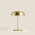 Gold Mushroom Lamp, Brass-Tone Metal, Cordless Rechargeable, on a light background