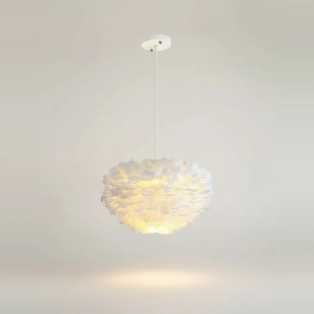 White Goose Feather Chandelier, 16 in Globe, on a light background
