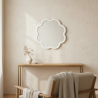 White Flower Mirror, 16 in, styled in a bright interior