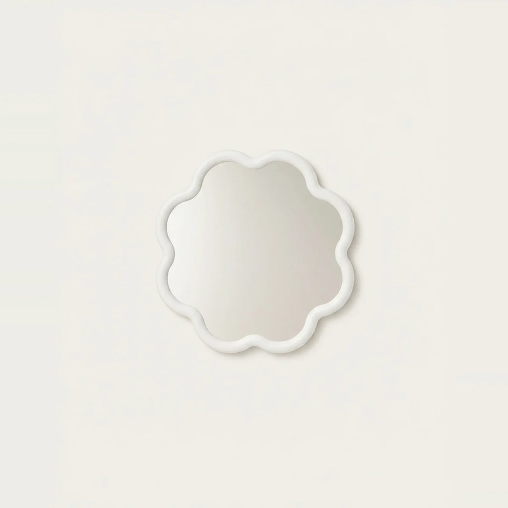 White Flower Mirror, 16 in, on a light background