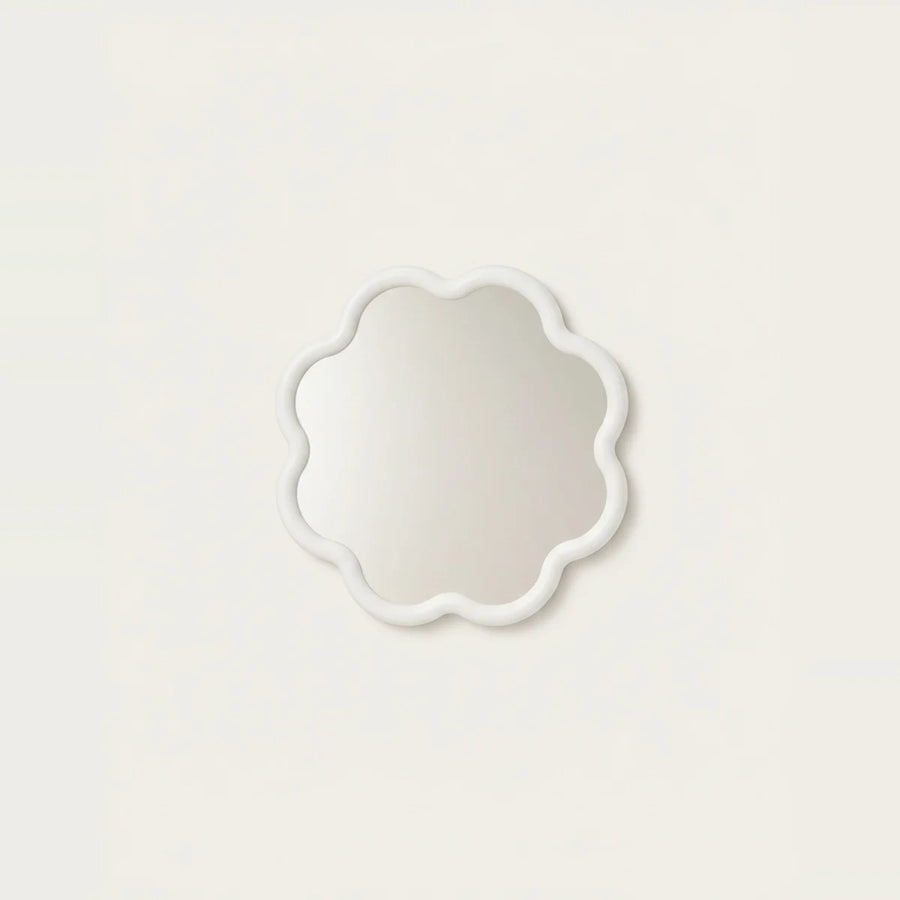 White Flower Mirror, 16 in, on a light background
