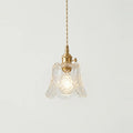 Glass Flower Pendant Light, Brass Finish, E27, on a light background