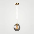 Hanging Bedside Lamp, Smoked Glass Globe, Brass-Look Base, E27, on a light background