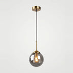 Hanging Bedside Lamp, Smoked Glass Globe, Brass-Look Base, E27, on a light background
