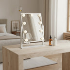 Hollywood Vanity Mirror with Lights, 9 LED Bulbs, styled on a vanity