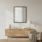 Black Industrial Mirror, 24 × 31.5 in Thin Frame, styled in a bright interior