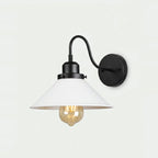 Vintage Industrial Wall Sconce, Black Arm, White Shade, on a light background
