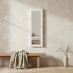 Wall Mounted Mirror Armoire Jewelry Cabinet, White, styled in a bright interior
