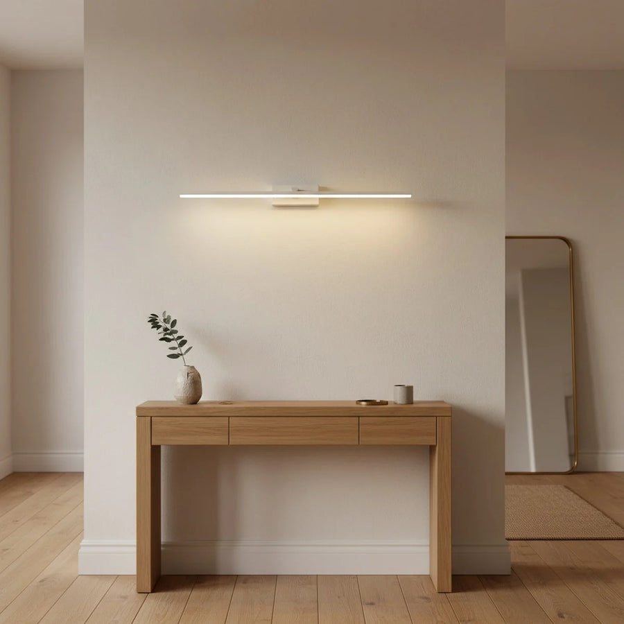 LED Bathroom Light Over Mirror, 24" White Aluminum, styled in a bathroom