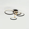 LED Ring Chandelier, 4 Black Rings, Dimmable with Remote, on a light background