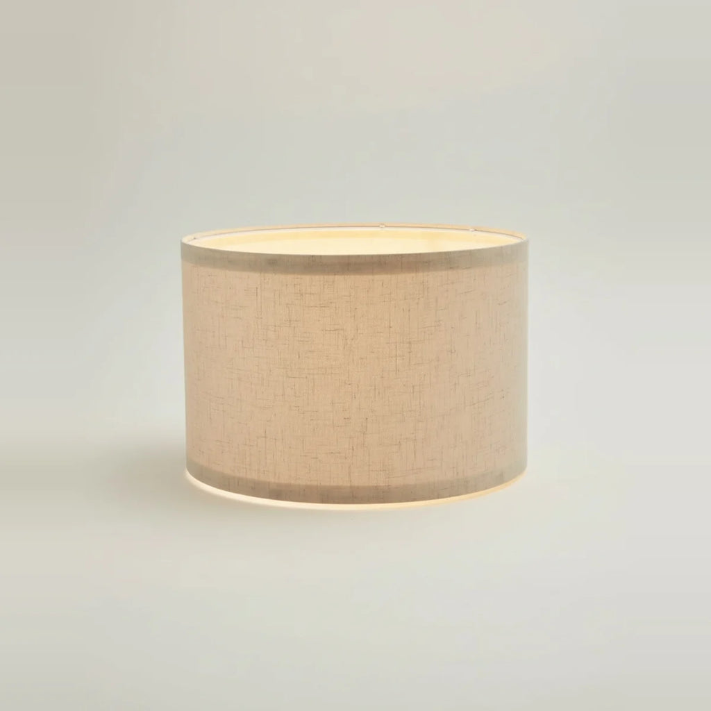 Beige Linen Drum Pendant Lampshade, 12 to 16 in – Ø 14 × H 8.5 in (35 × 22 cm), on a light background
