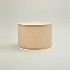 Beige Linen Drum Pendant Lampshade, 12 to 16 in – Ø 14 × H 8.5 in (35 × 22 cm), on a light background
