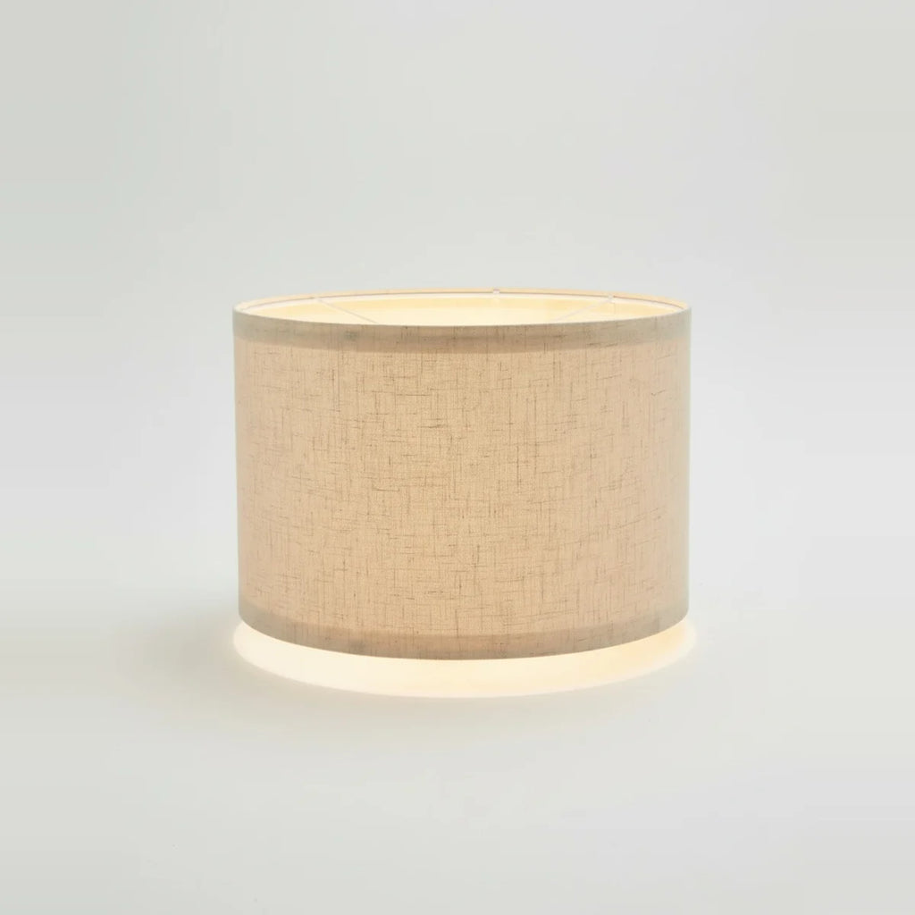 Beige Linen Drum Pendant Lampshade, 12 to 16 in – Ø 16 × H 9.5 in (40 × 24 cm), on a light background