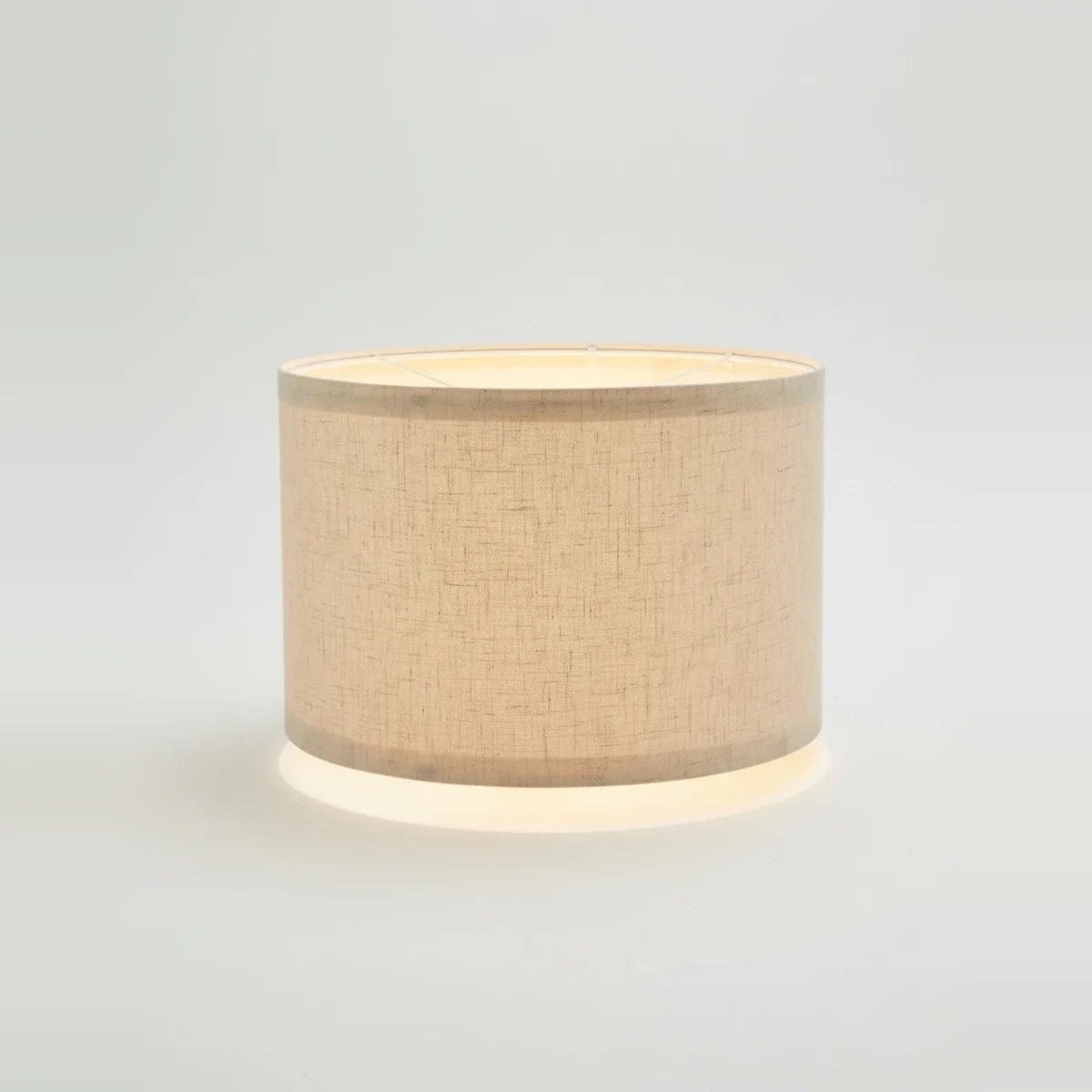 Beige Linen Drum Pendant Lampshade, 12 to 16 in – Ø 16 × H 9.5 in (40 × 24 cm), on a light background