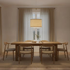 Beige Linen Drum Pendant Lampshade, 12 to 16 in, styled above a dining table