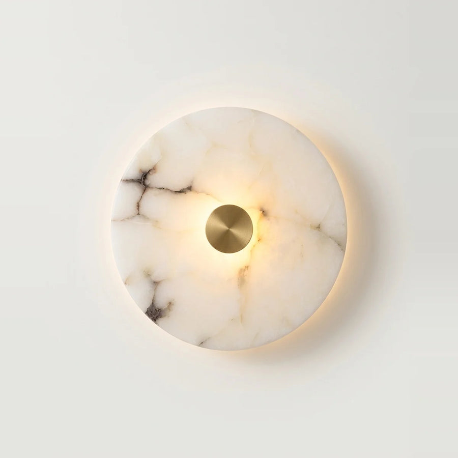 Applique art déco ronde en marbre et laiton, LED blanc chaud – Ø 20 cm, photo sur fond clair