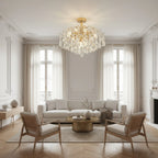 Modern Crystal Chandelier, 6-Light LED, Gold Frame, styled in a living room