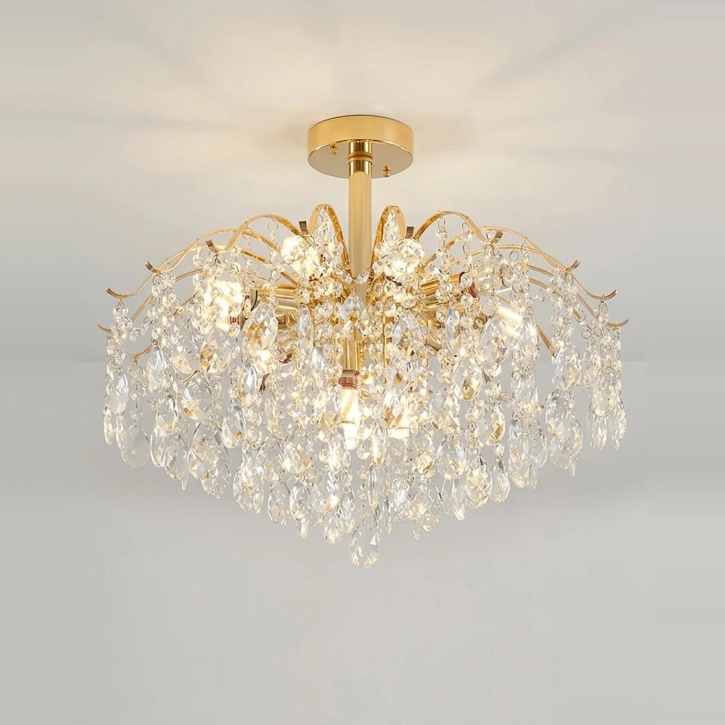 Modern Crystal Chandelier, 6-Light LED, Gold Frame, on a light background