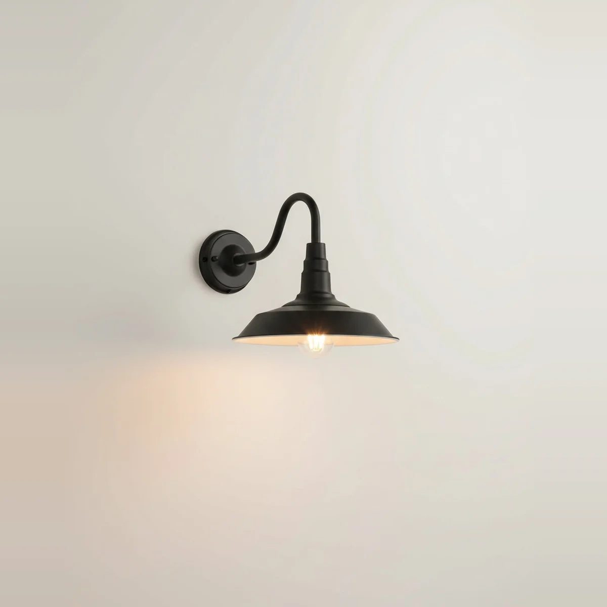 Black Outdoor Gooseneck Barn Light, E27 Base, on a light background