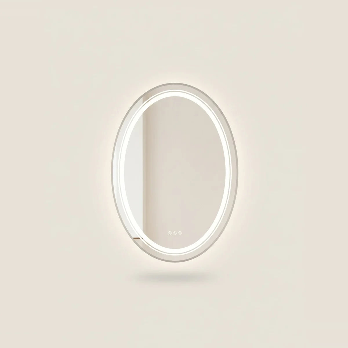 Oval LED Bathroom Mirror, Anti-Fog Backlit – 20 × 28 in (50 × 70 cm), on a light background