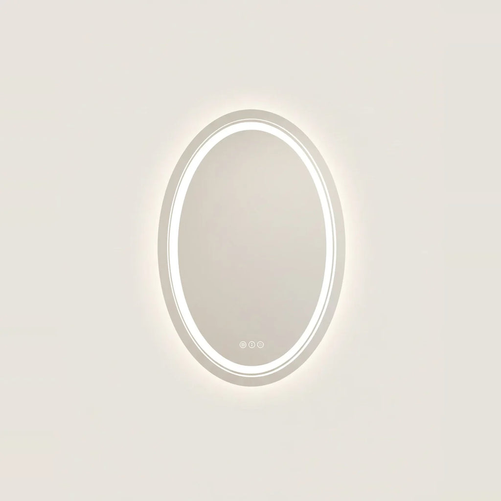 Oval LED Bathroom Mirror, Anti-Fog Backlit – 24 × 31 in (60 × 80 cm), on a light background