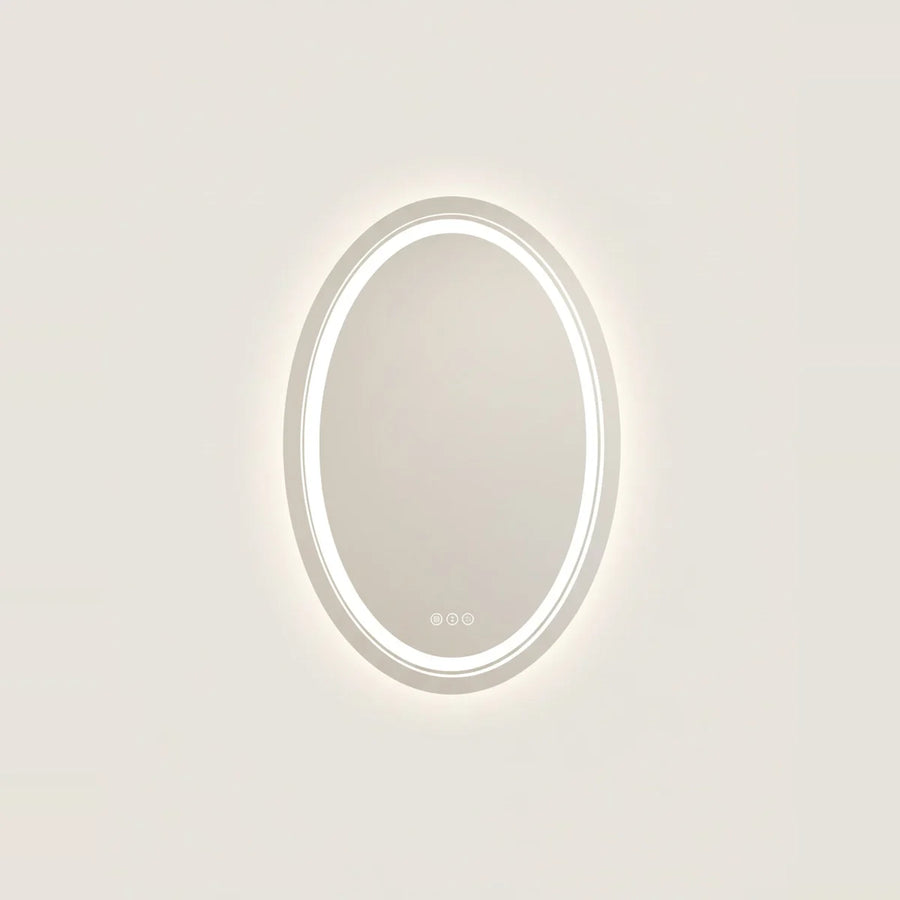Oval LED Bathroom Mirror, Anti-Fog Backlit – 24 × 31 in (60 × 80 cm), on a light background