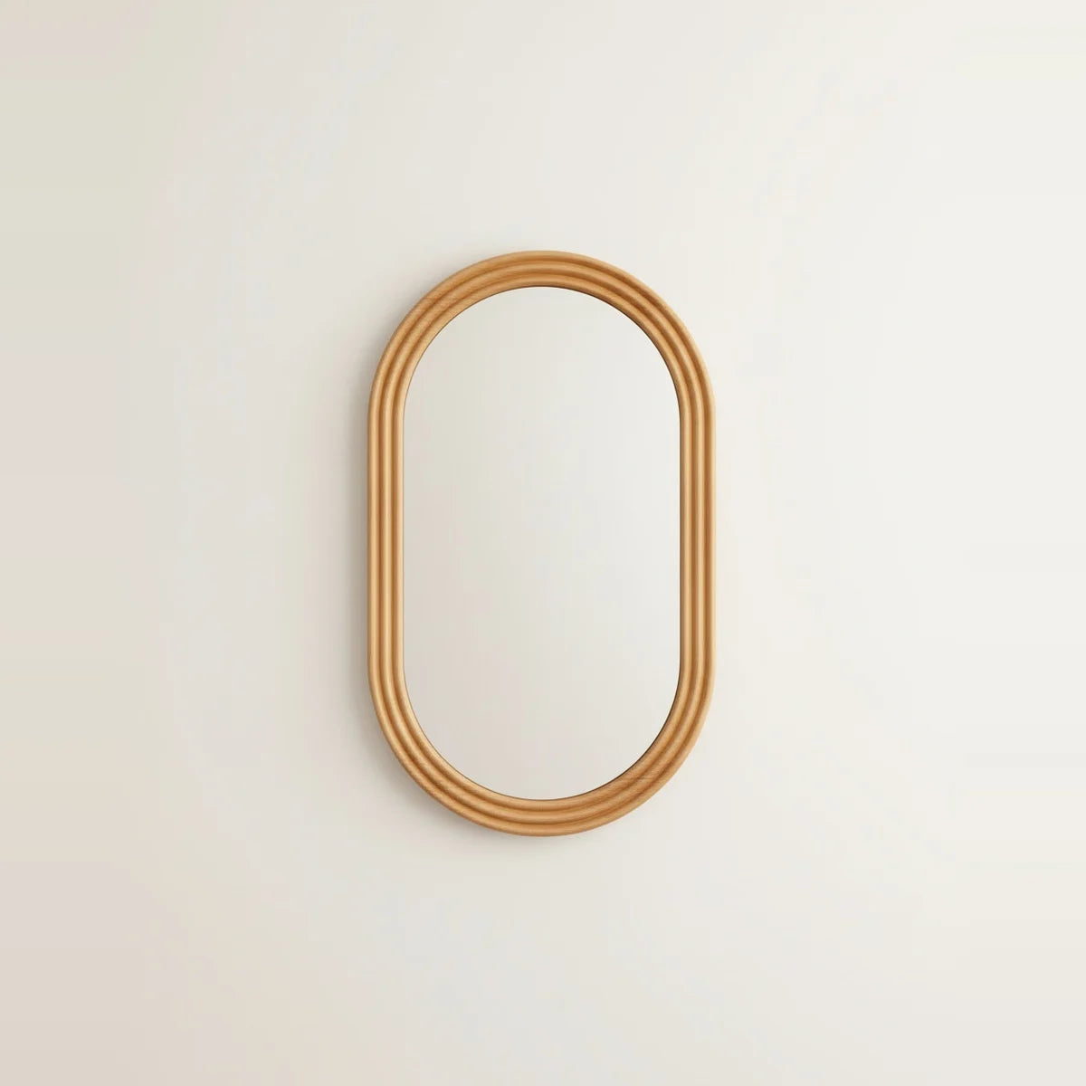 Oval Wood Mirror, Solid Wood Frame, 16 x 24 in, on a light background